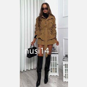 ZARA NWT ZW FW25 SHORT TRENCH JACKET MID CAMEL & BUTTON SKORT XS S SET 5320/888